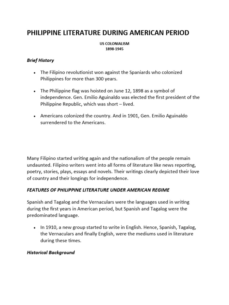 Philippine Literature During American Period Pdf Poetry Tagalog