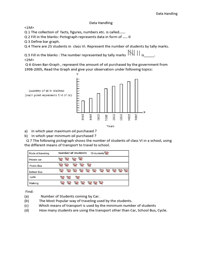 Class 6 Data Handling Worksheet | PDF | Mathematical Concepts ...
