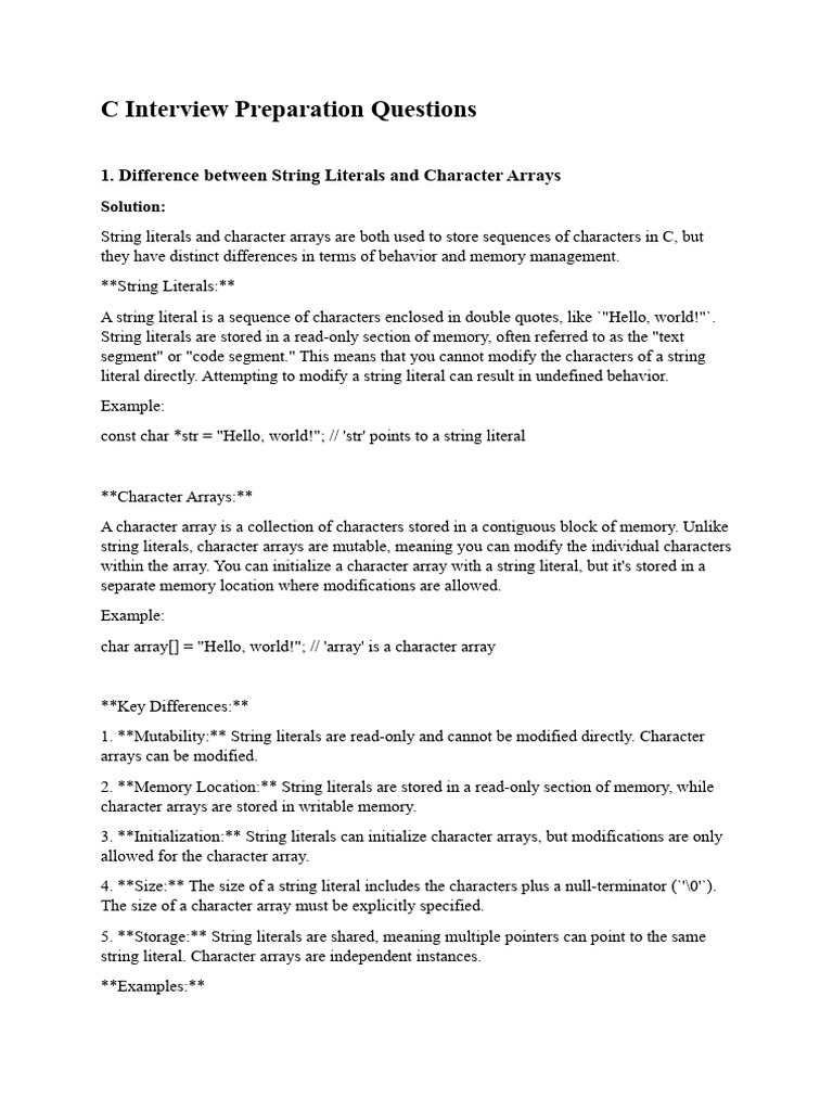 C Interview Preparation Questions PDF String Science