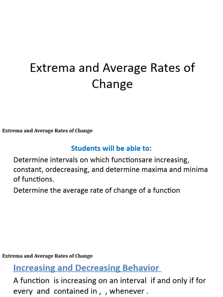 Extrema and Average Rate of Change Guide | PDF | Derivative | Functions ...