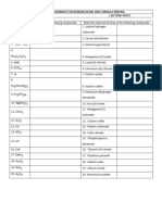 Pcqa111 - Assignment For Nomenclature and Formula Writing