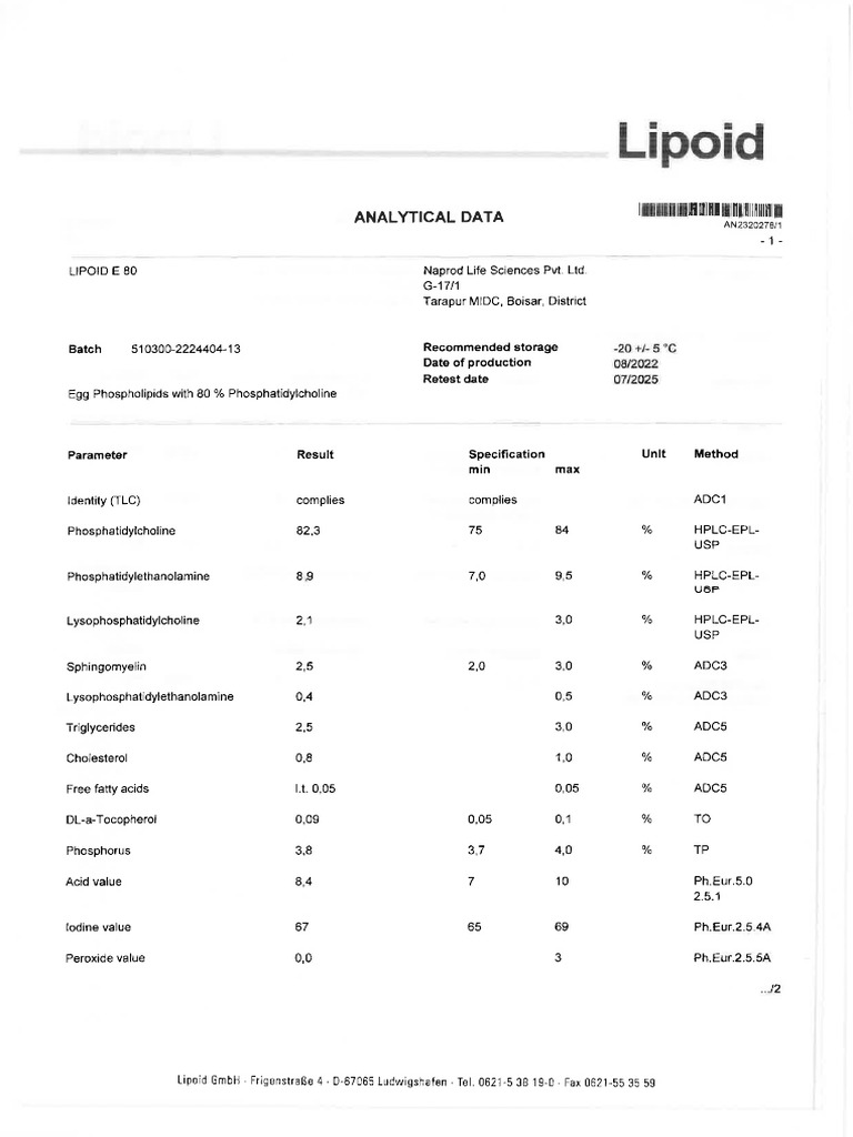 COA Egg Phspo Lipoid PDF