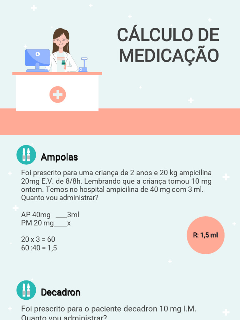 AULA 07 - Calculo de Medicação Ok | Download grátis PDF | Farmacologia ...