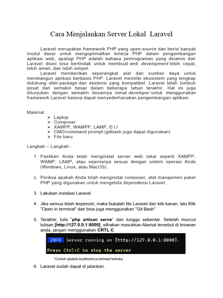 Cara menjalankan server lokal laravel pdf