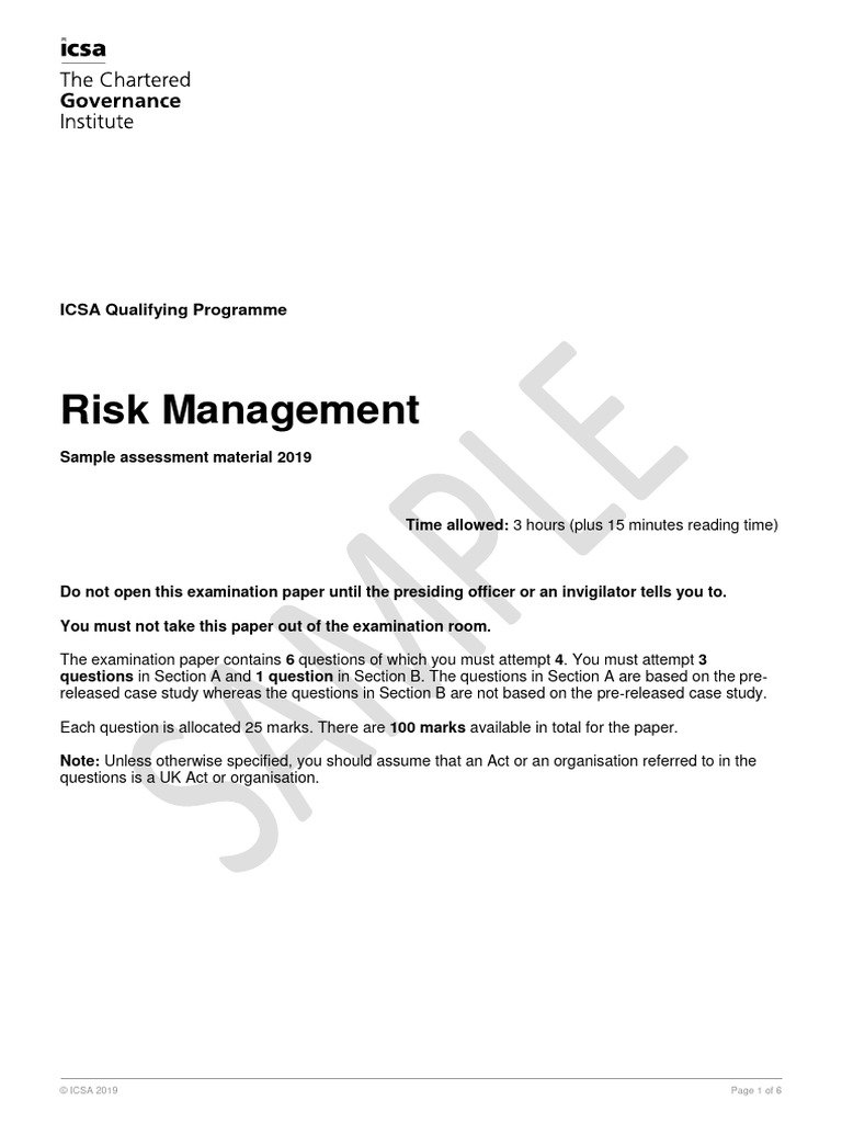00 questions sample paper pdf risk governance