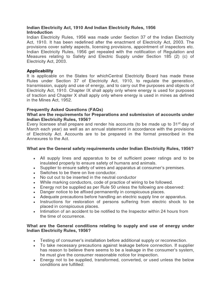 Indian Electricity Act & Rules Overview | PDF | Electrical Substation ...