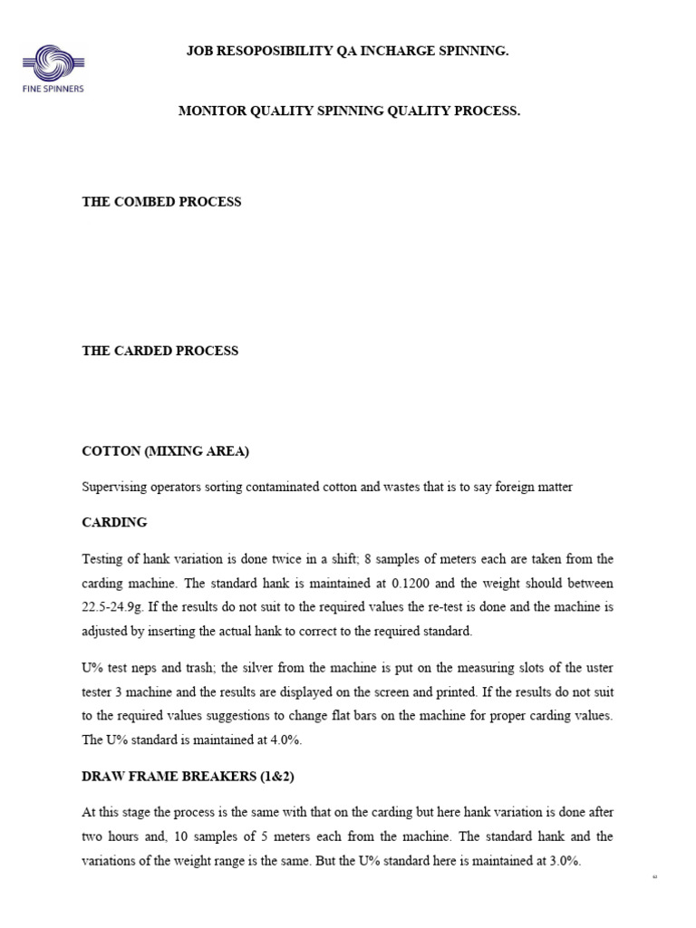 Spinning Quality Process PDF Yarn Weight