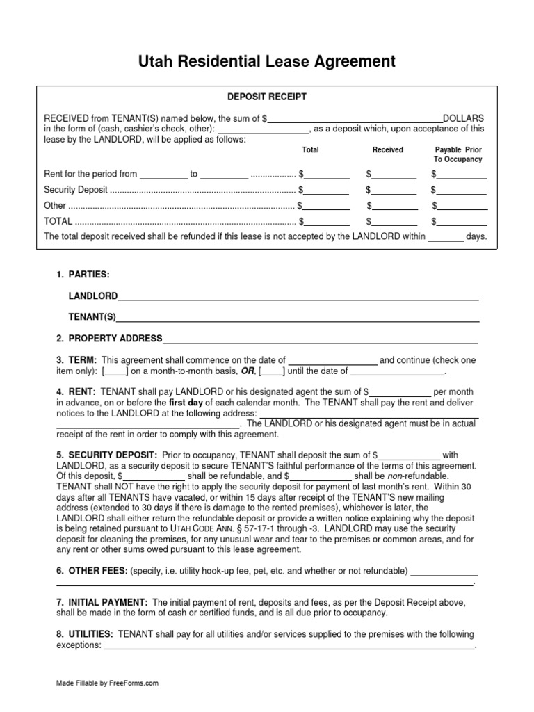 Utah Residential Lease Agreement | PDF | Leasehold Estate | Lease