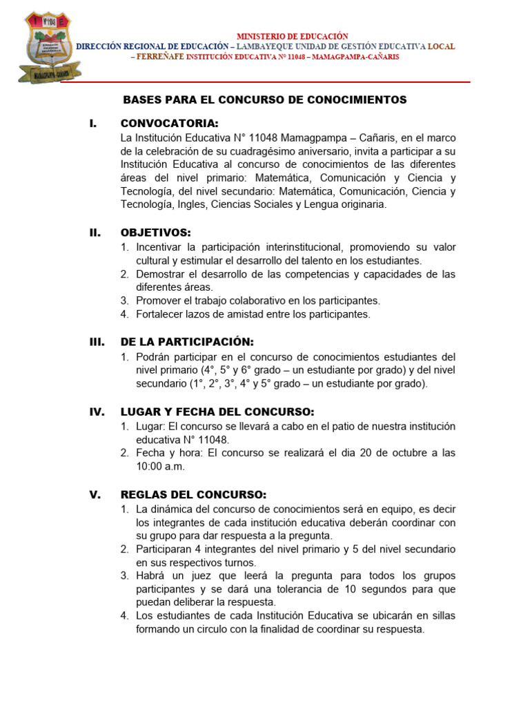 Bases para El Concurso de Conocimientos - 070120 | PDF | Perú
