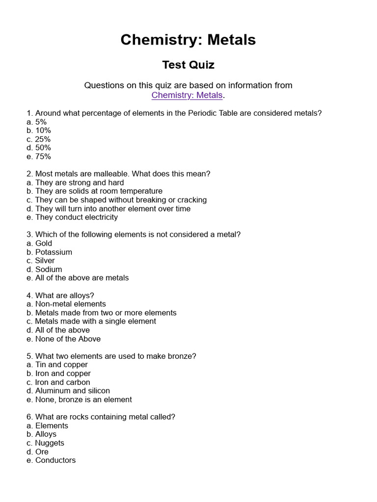 Metals Quiz. PDF
