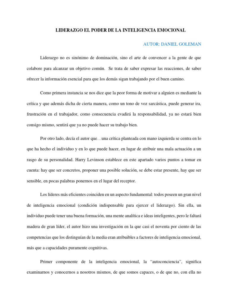 Liderazgo El Poder de La Inteligencia Emocional | PDF | Inteligencia ...