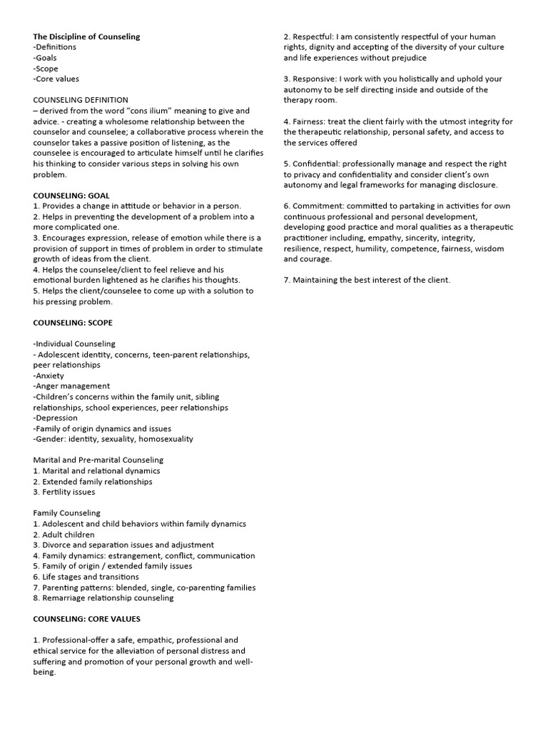 Understanding Counseling: Goals & Values | PDF | Psychotherapy | Family