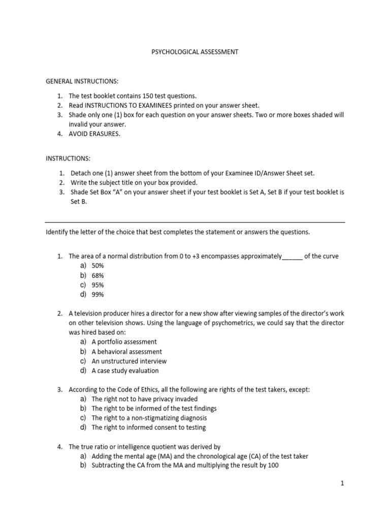 Psych Assessment Practice Test | PDF | Validity (Statistics) | Level Of ...