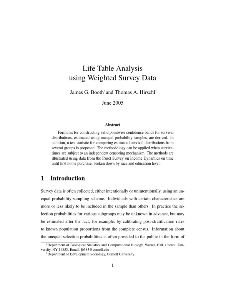 Life table analysis pdf sampling statistics estimator