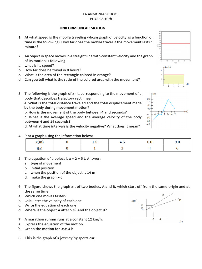Uniform Linear Motion PDF Speed Velocity