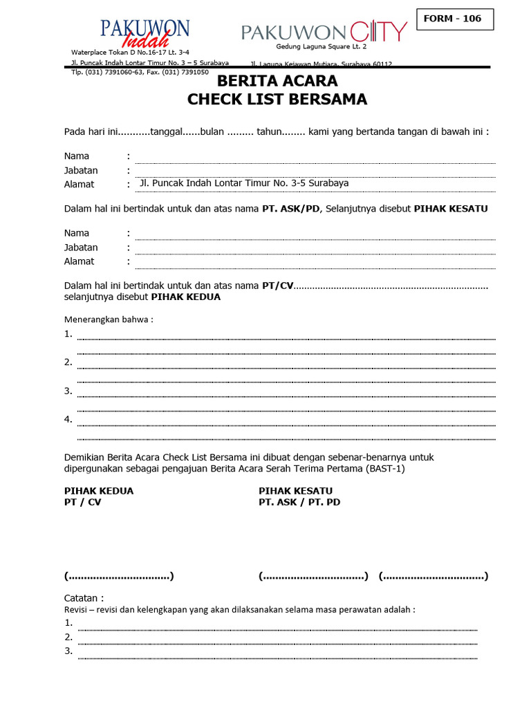 Berita Acara Check List Bersama | PDF | Sains & Matematika
