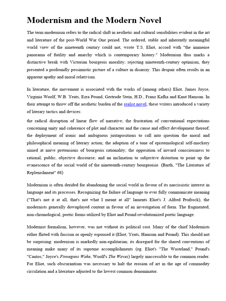 Understanding Modernism in Literature | PDF | Modernism | T. S. Eliot