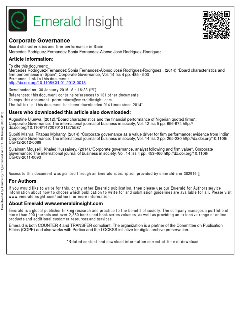 Board Characteristics & Firm Performance in Spain | PDF | Regression ...