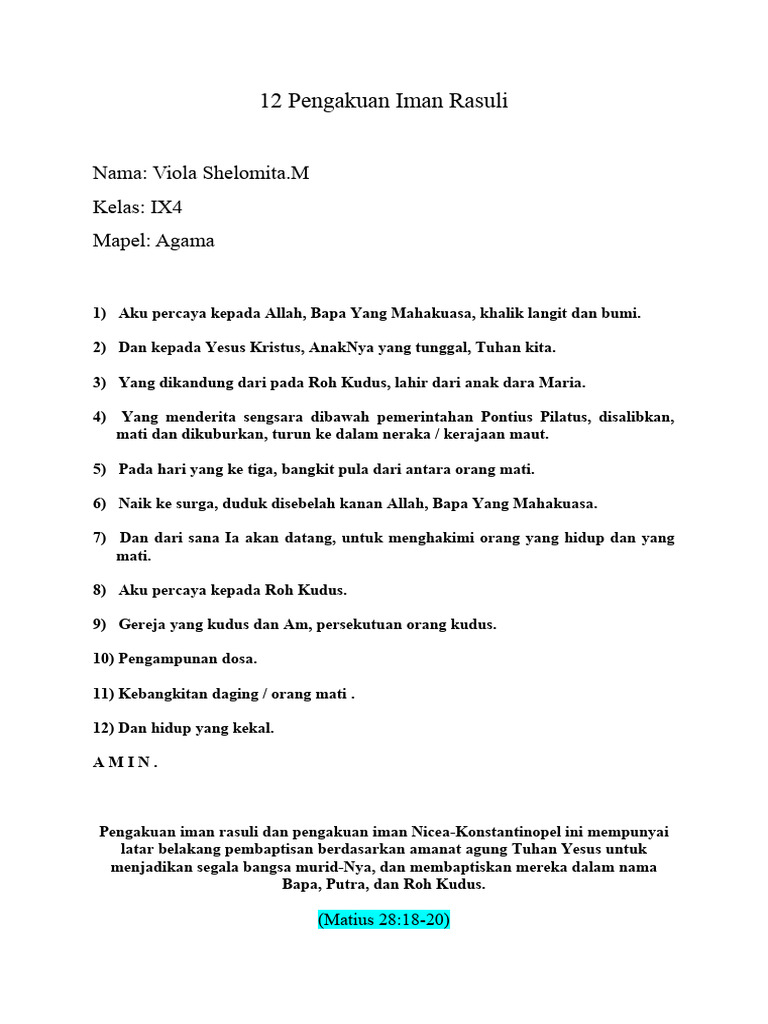 12 Pengakuan Iman Rasuli - Docx Lola | PDF