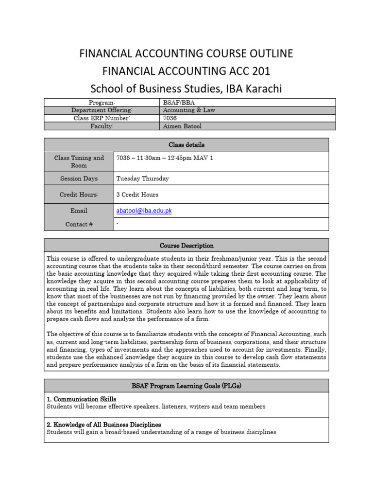 Financial Accounting Course Outline | PDF | International Financial ...