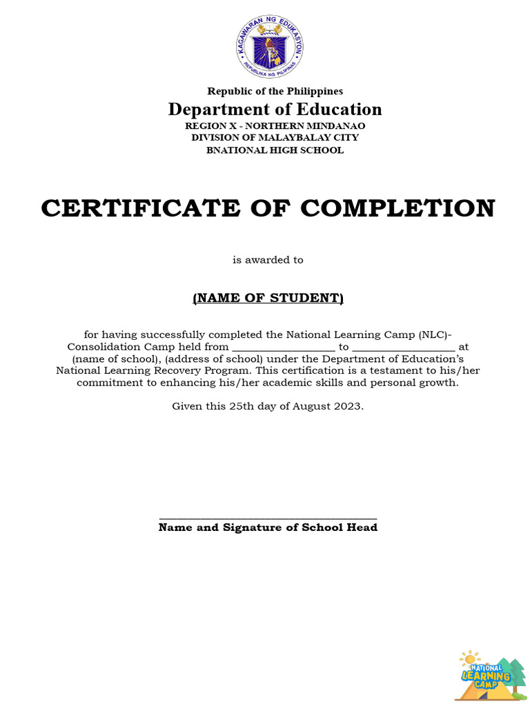 Certificate of Completion for NLC Programs | PDF | Philippines