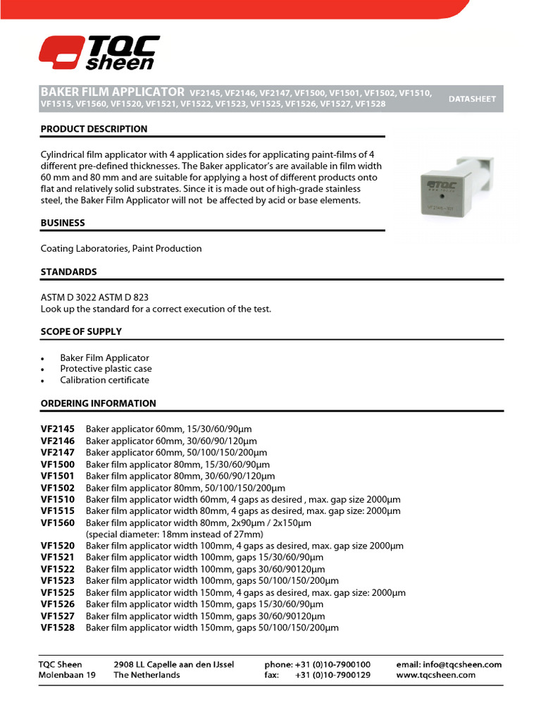 Baker Film Applicator vf2145 d44 12 PDF Legal Liability Materials