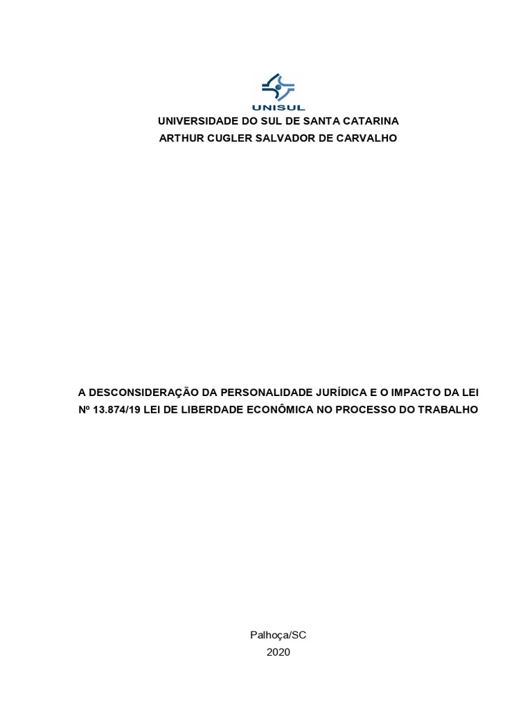 Tcc a desconsidera o da personalidade jur dica e o impacto da lei n