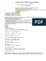 Atividade Avaliativa de Química - Balanceamento - 1 Ano