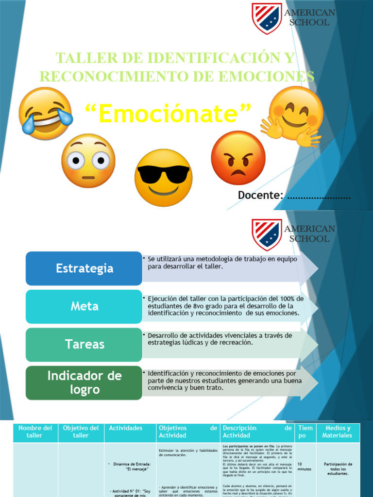 Taller de Reconocimiento Emocional 8vo Grado | PDF | Las emociones ...