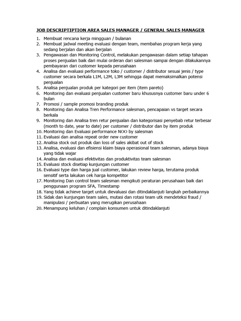 Job Description Sales Manager | PDF