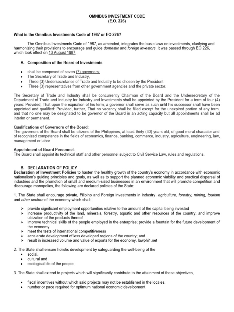 Omnibus Investment Code PDF Taxes Tax Deduction