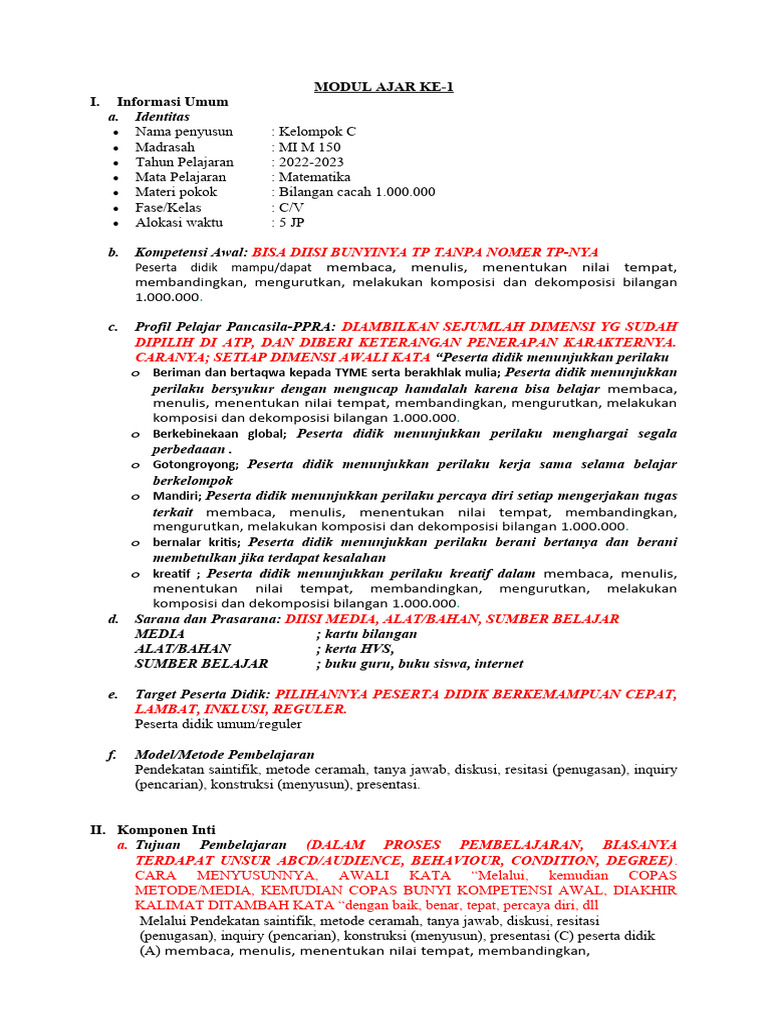 Modul Ajar Bilangan Cacah Kelas 5 | PDF