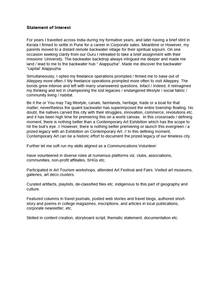 how to write statement of interest for internship
