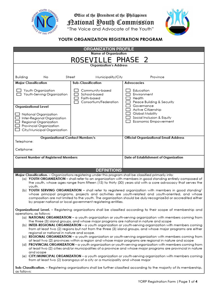 YORP Youth Organization Registration Form | PDF | Justice | Crime ...