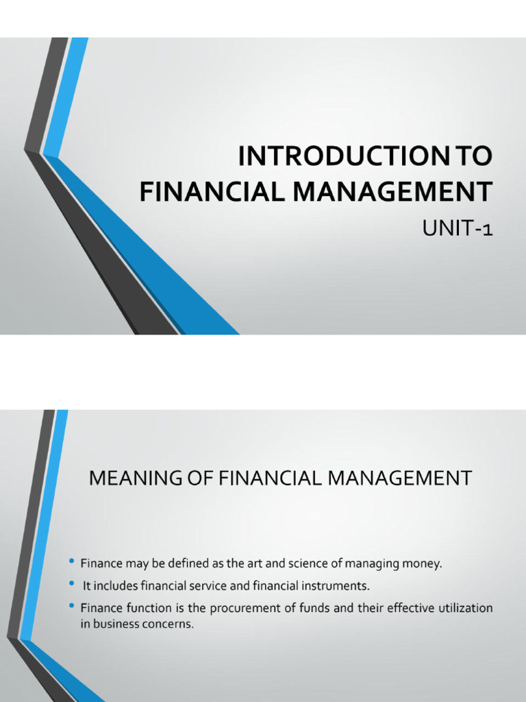 INTRODUCTION TO FINANCIAL MANAGEMENT AND CONTROL PPT | PDF