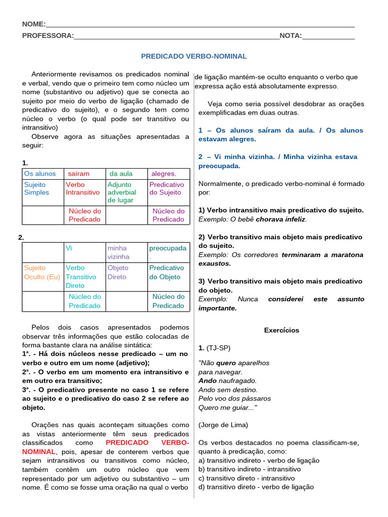 Predicado Verbo-Nominal Converted by Abcdpdf | PDF | Assunto (gramática ...