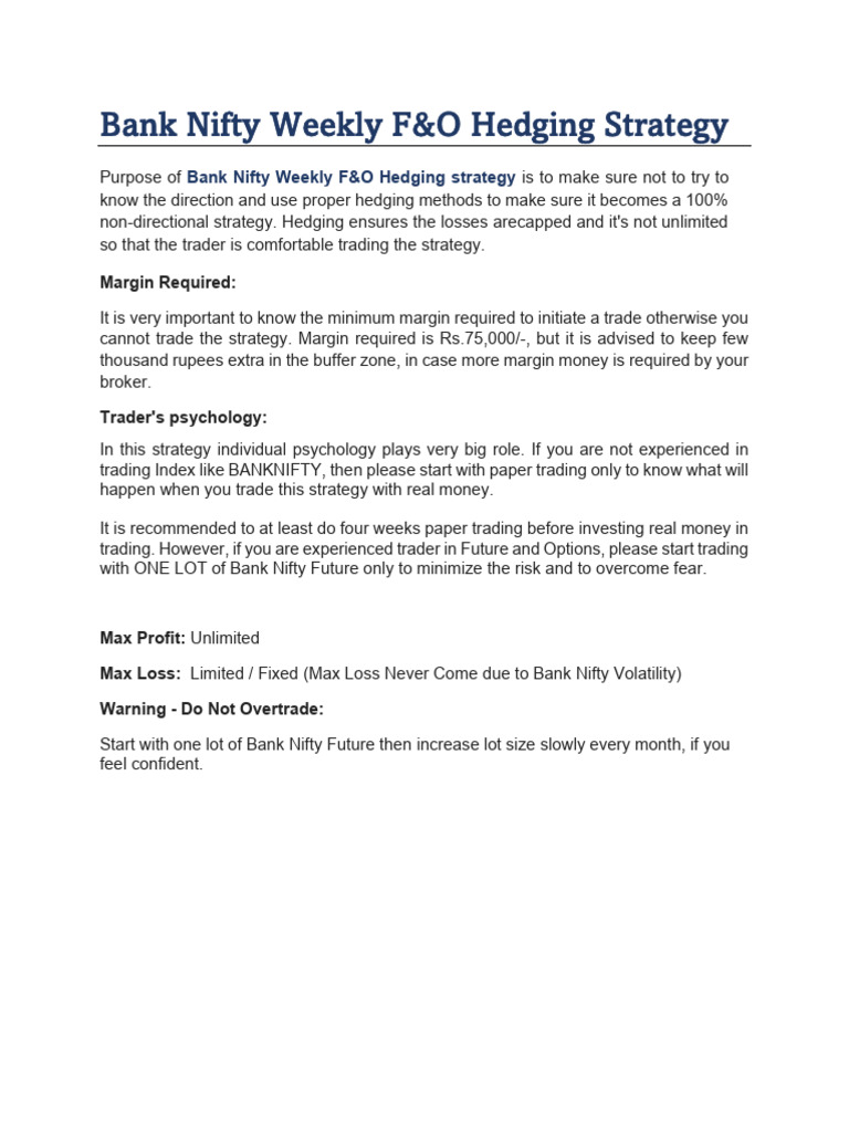 Bank Nifty Weekly FnO Hedging Strategy | PDF | Option (Finance) | Hedge ...