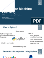 Python For Machine Learning: DIT822-Software Engineering For AI Systems Razan Ghzouli Razan - Ghzouli@chalmers - Se
