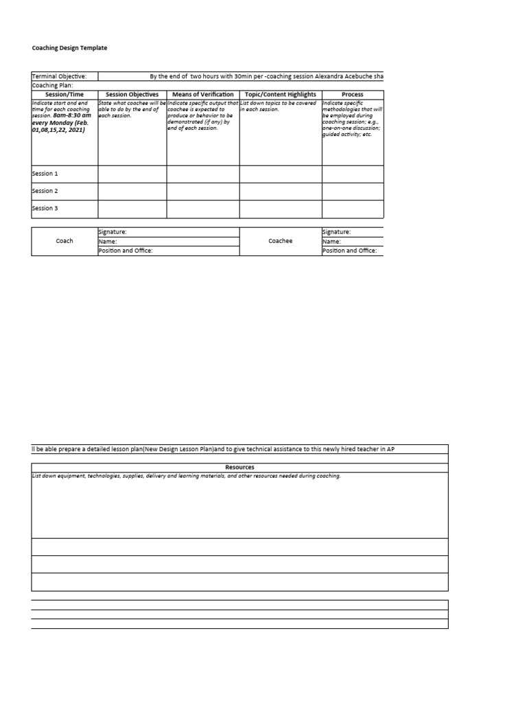 Coaching Plan Design Template | PDF | Lesson Plan | Cognitive Science
