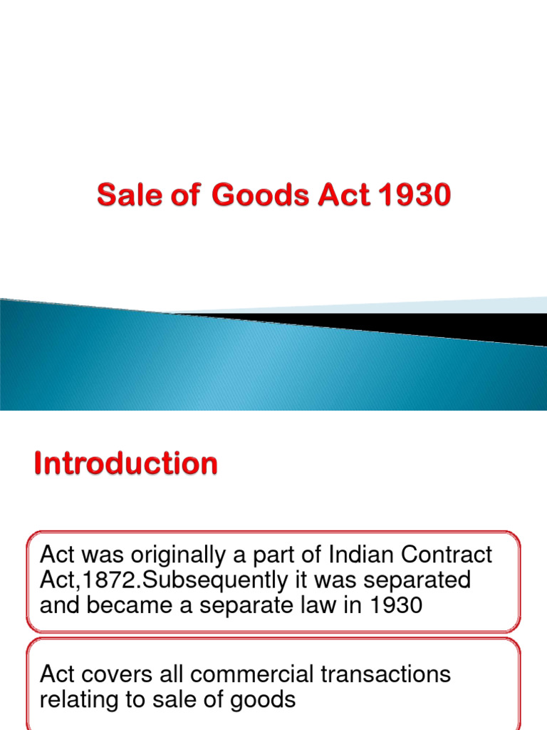Sales of Goods Act PDF Implied Warranty Business