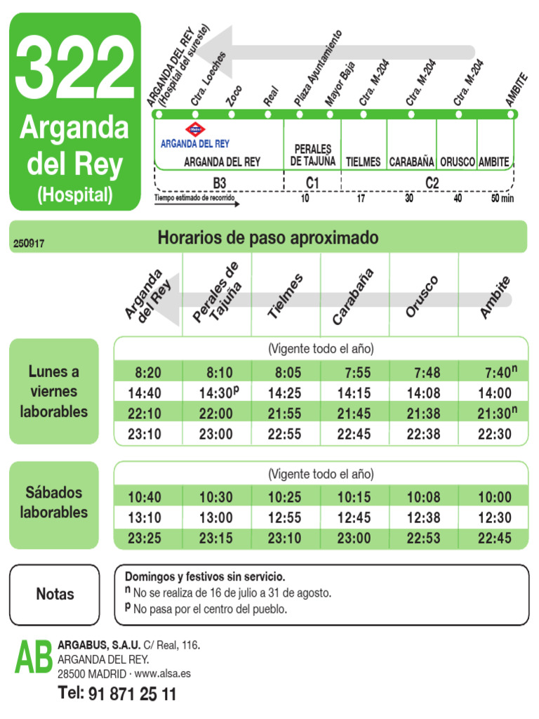 Horarios de Autobuses en Arganda del Rey | PDF