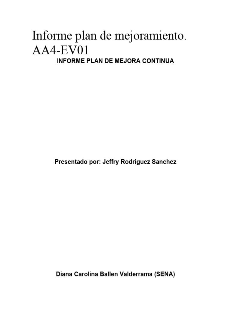 Informe Plan de Mejora Continua | PDF | Economias | Business