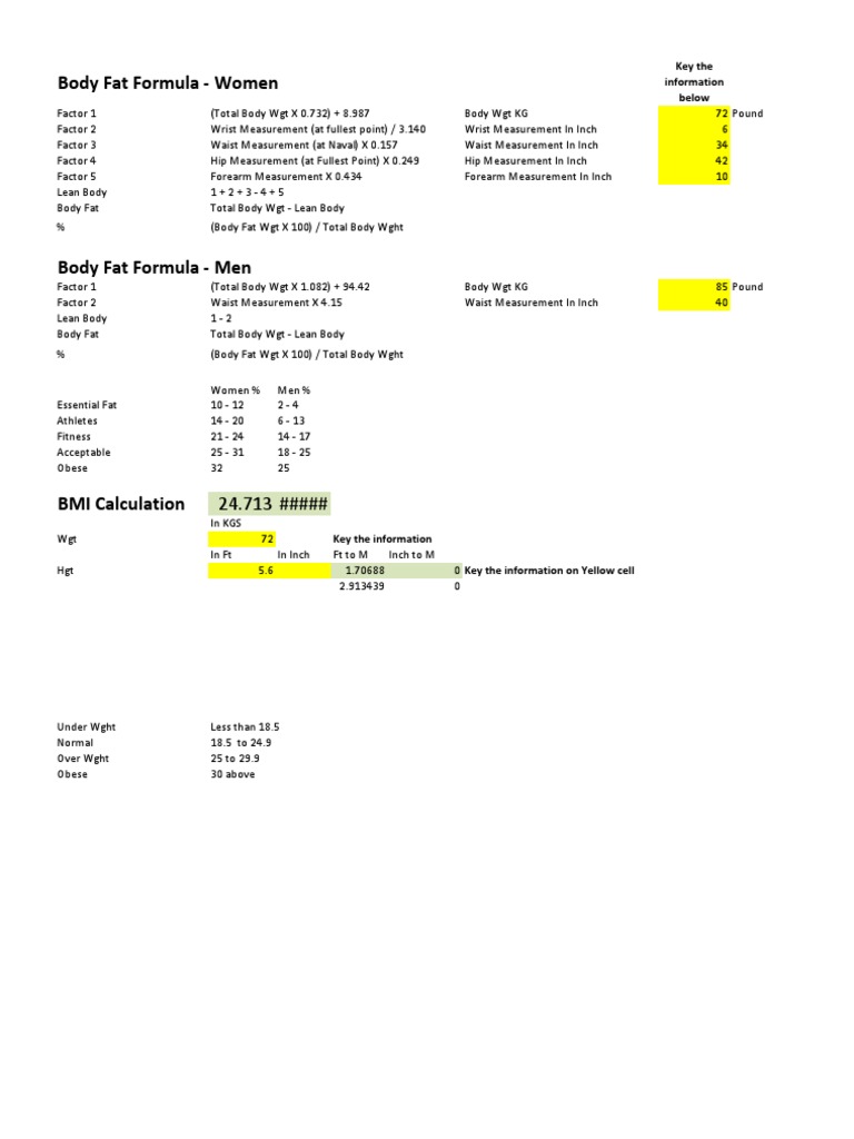 Body Fat Formula Women Key The Information Below PDF