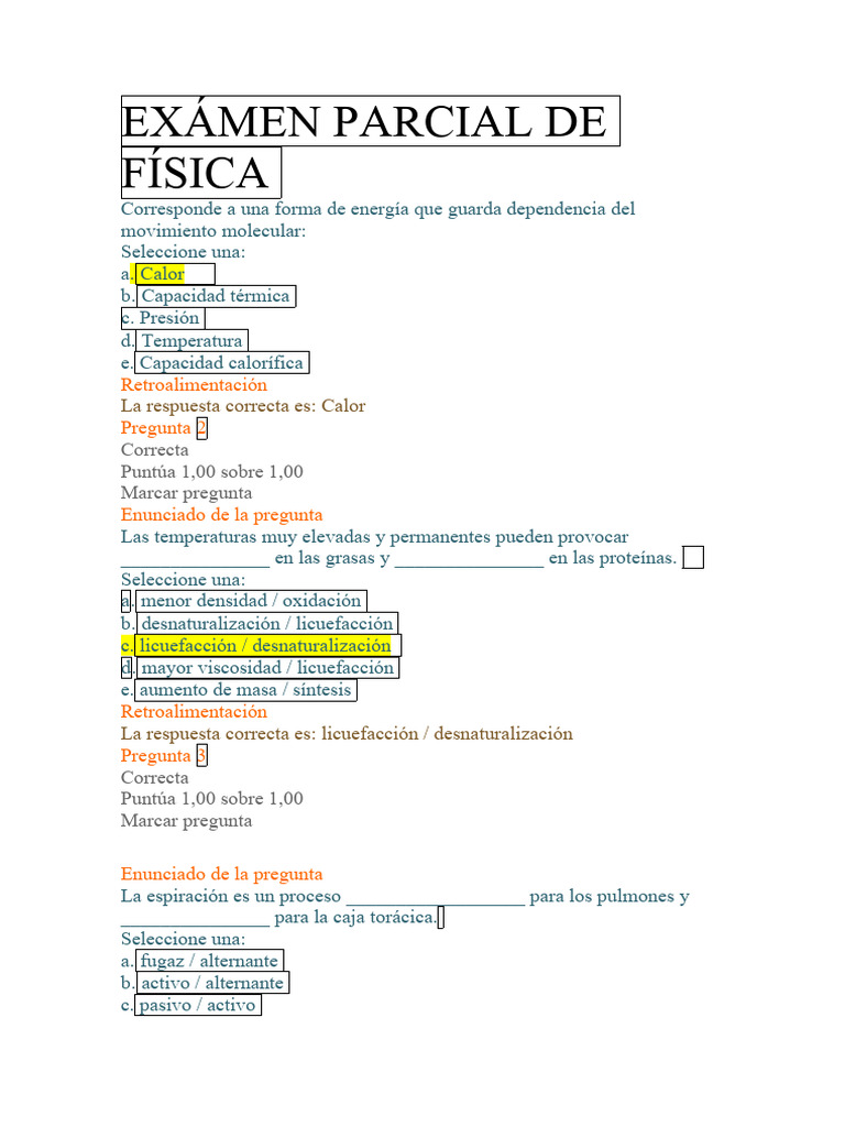 Exámen Parcial de Física | PDF | Músculo esquelético | Conduccion termica