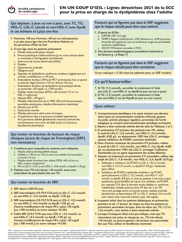 Lignes directrices 2021 sur la dyslipidémie | PDF | Lipoprotéine de ...