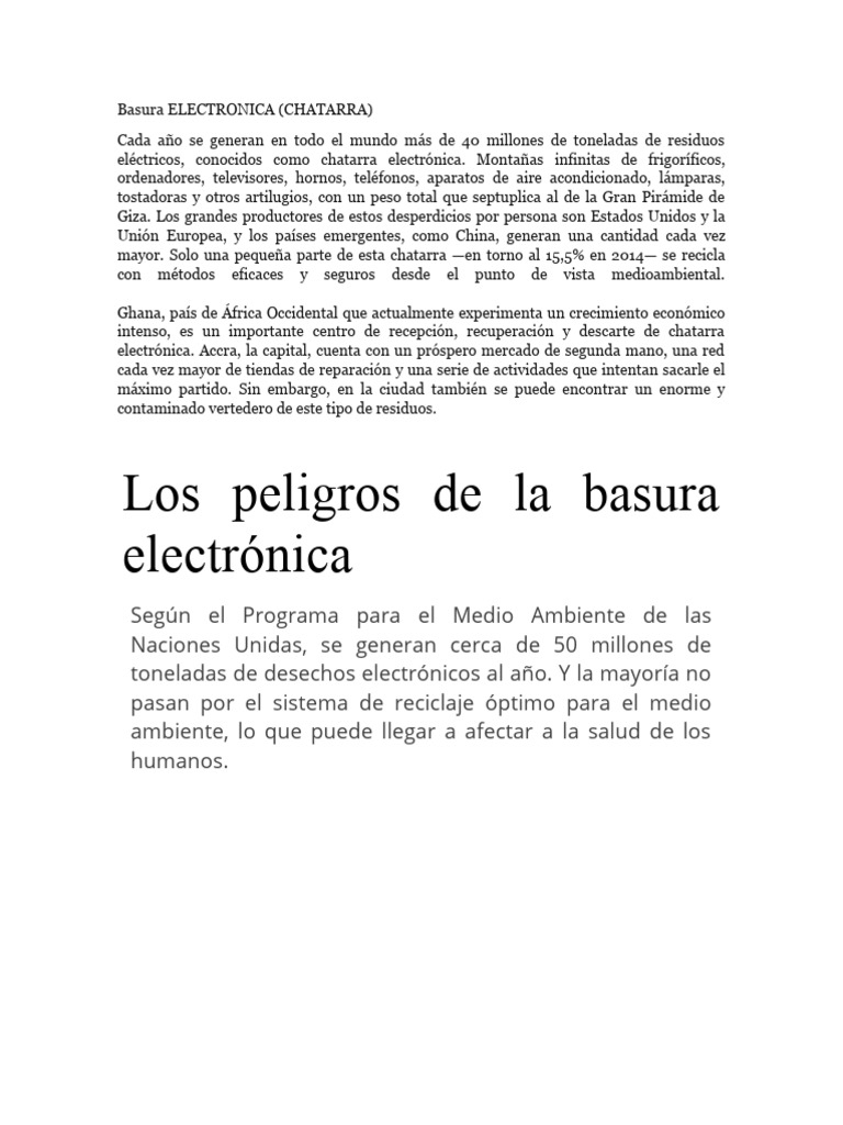 Impacto y Reciclaje de E-Basura | PDF | Residuos electrónicos | Residuos