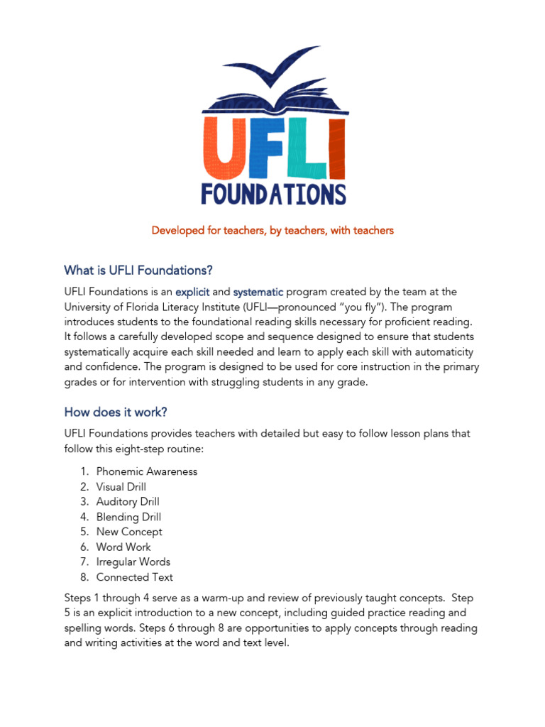 Ufli foundations overview 5pg pdf reading comprehension cognitive