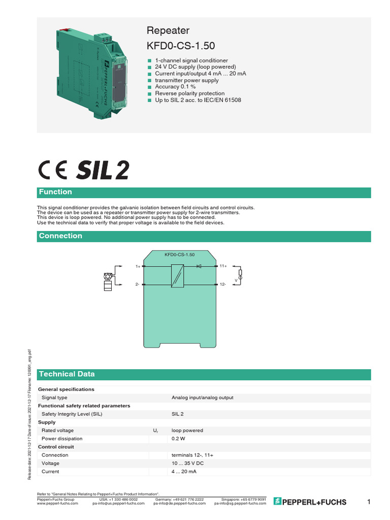 Repeater KFD0-CS-1.50: Function | PDF | Electrical Components ...