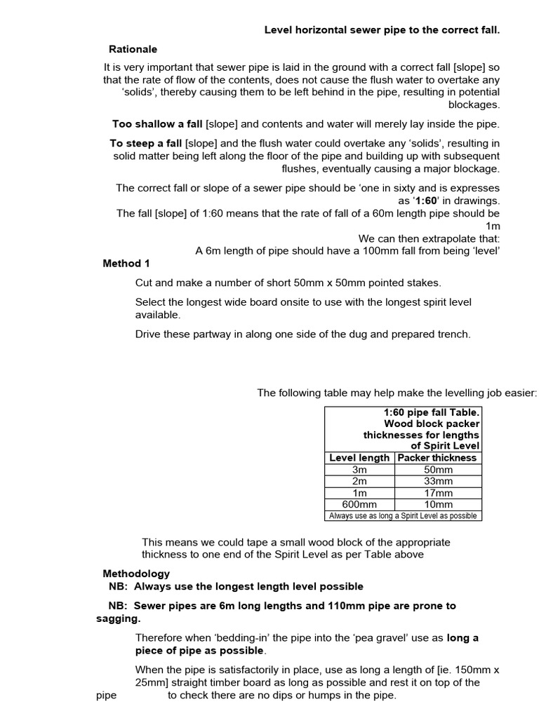 15 Level Horizontal Sewer Pipe to Correct Fall PDF Hydraulic