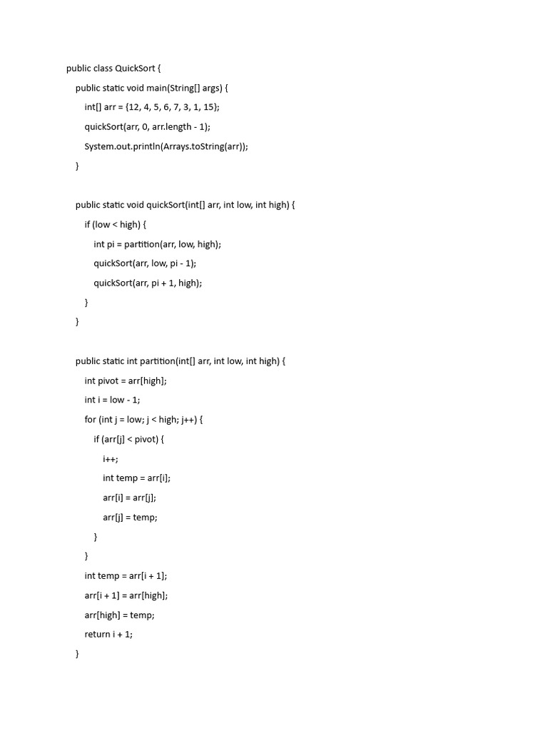 Quicksort Code In Java Quicksort Code In Java